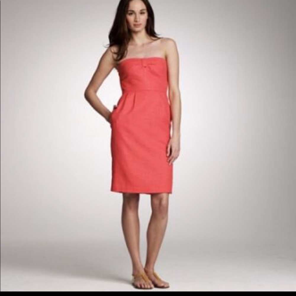 J. Crew Coral strapless midi dress